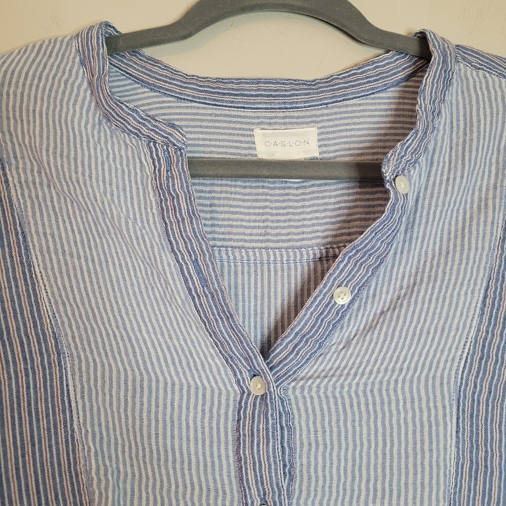 Caslon Blue Striped Cotton Popover Tunic Shirt - Picture 2 of 10